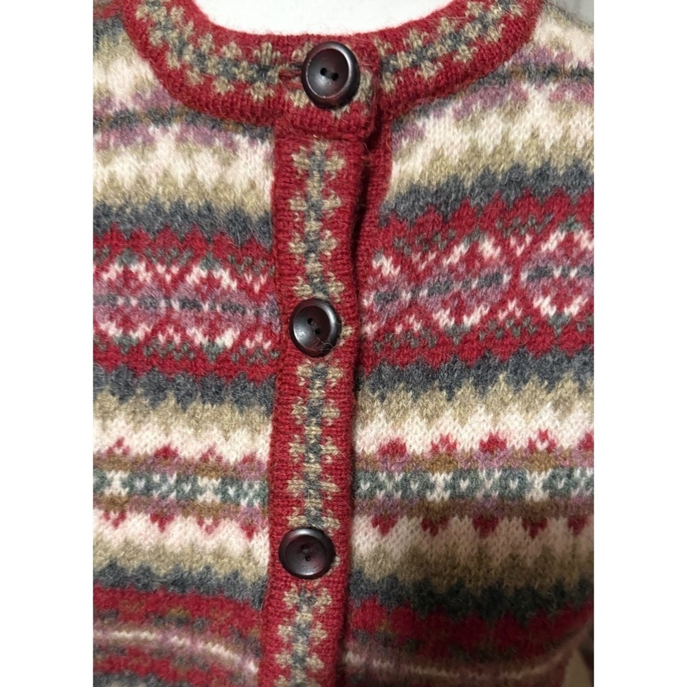 Vintage Crystal Kobe Shetland Wool Red Button Cardigan Sweater Large - Picture 3 of 5